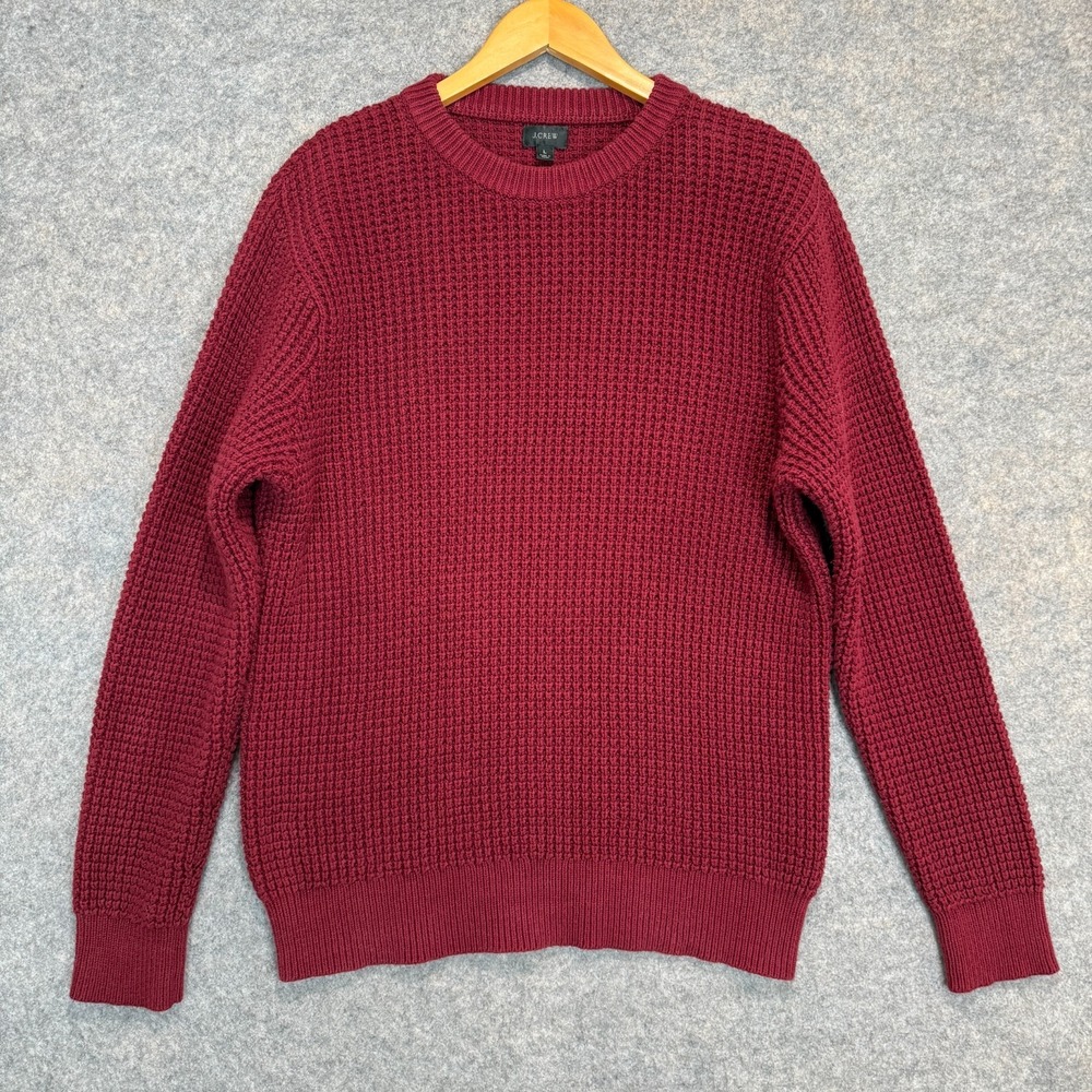J. Crew Heavyweight Chunky Waffle‎ Knit Fisherman Sweater Mens Large Dark Red